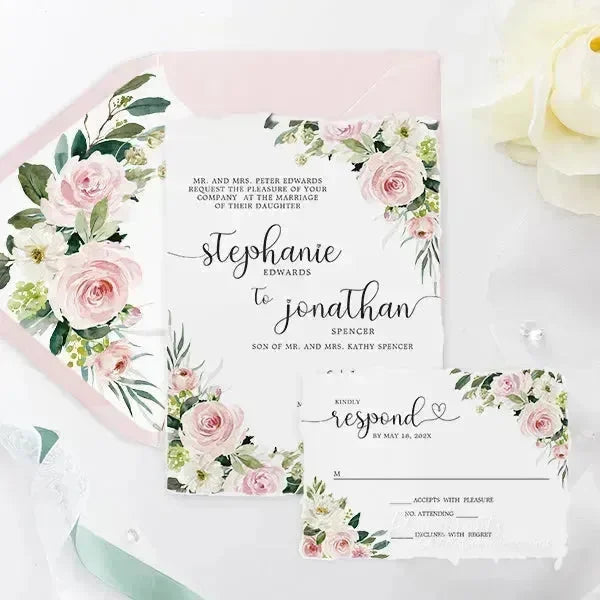 rustic dusty rose deckled edge wedding invitations ROSYD17 - Rosy Prints