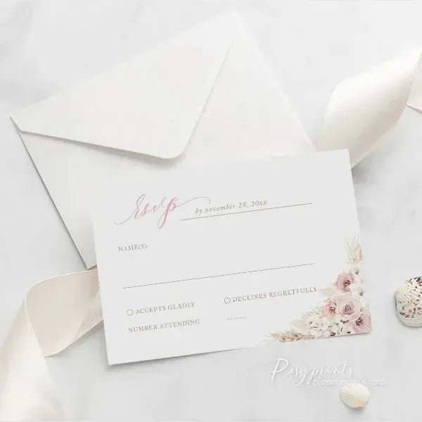 boho dusty rose flower acrylic wedding invitations ROSYA04 - Rosy Prints