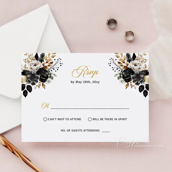 white black and gold acrylic quinceanera sweet 16 invitations ROSYA109 - Rosy Prints