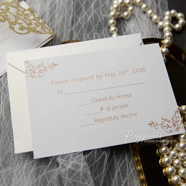 vintage glitter gold wedding invitations with lace gatefold ROSG33 - Rosy Prints