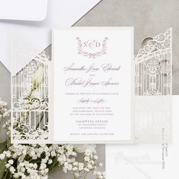 vintage dusty rose mauve flower wedding invitations ROSG31 - Rosy Prints