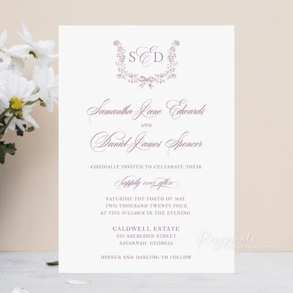 vintage dusty rose mauve flower wedding invitations ROSG31 - Rosy Prints