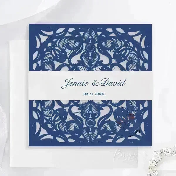 elegant nautical beach navy blue wedding invitations ROSYP37 - Rosy Prints