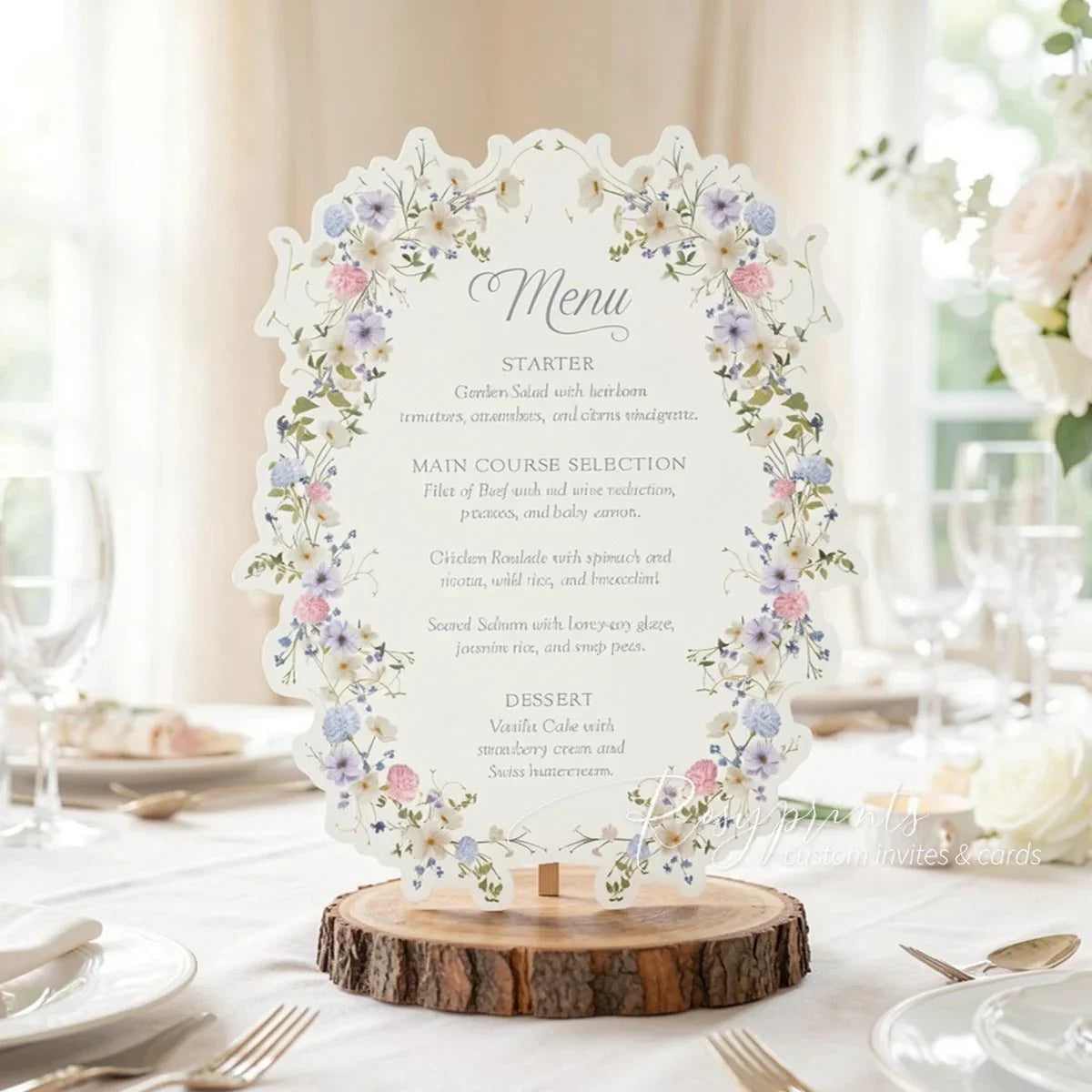 elegant pastel floral garden brunch bridal shower menu cards