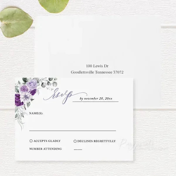 lilac and purple floral wedding invitations RPFLAT20 - Rosy Prints