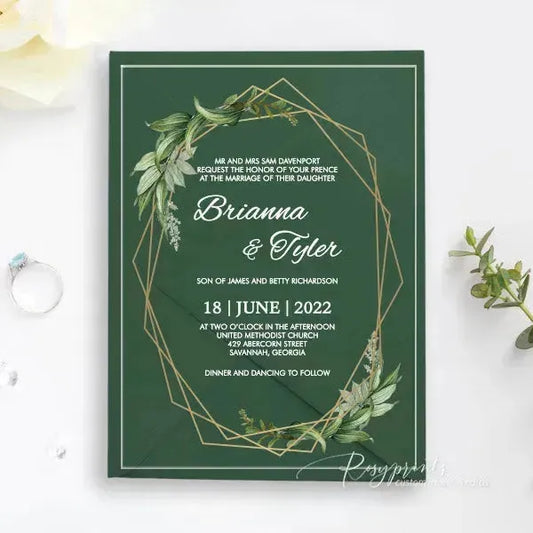 green and gold clear acrylic wedding invitations ROSYA21 - Rosy Prints