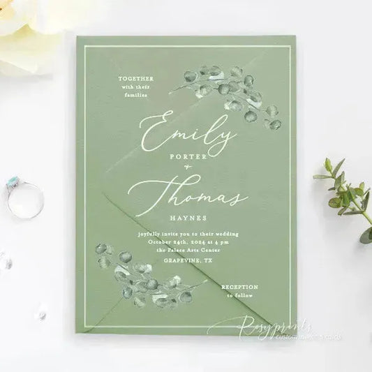 eucalyptus sage green acrylic wedding invitations ROSYA23 - Rosy Prints