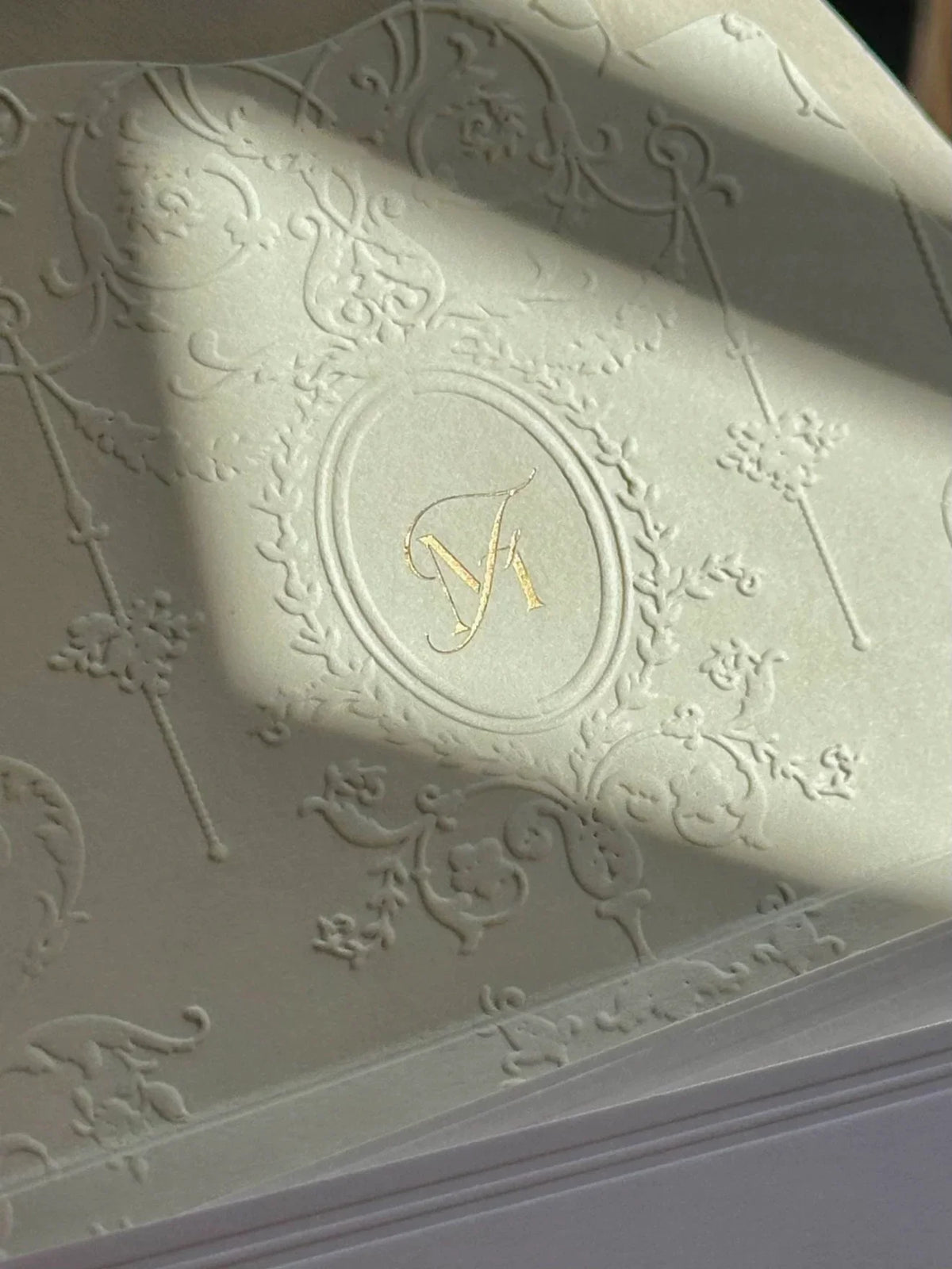floral embossed wedding invitations with custom venue sketch