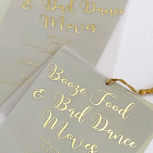 gold foil save the date cards with vellum overlay and tassel ROSYS07 - Rosy Prints