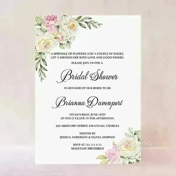 Elegant Blush Pink Floral Bridal Shower Invitations RPB05 - Rosy Prints