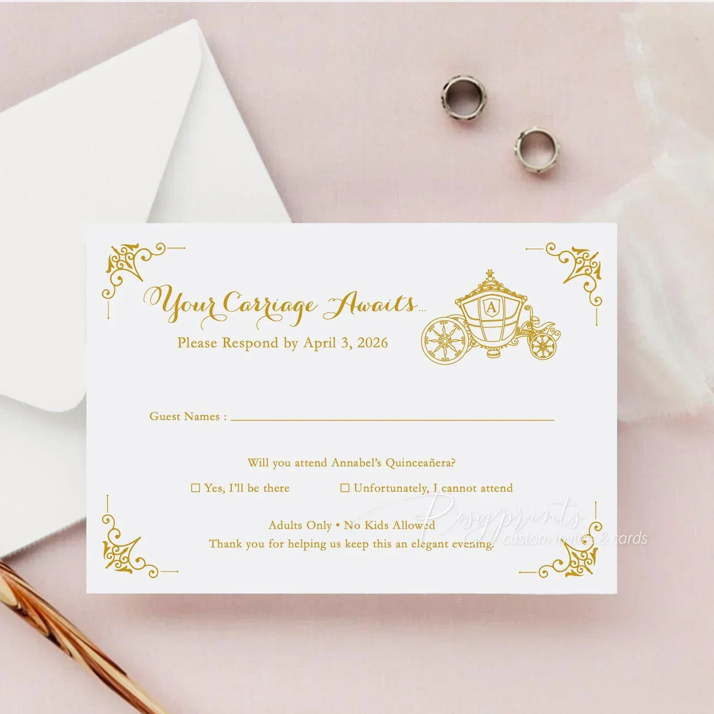 Gold foil acrylic Cinderella 16th birthday invitations