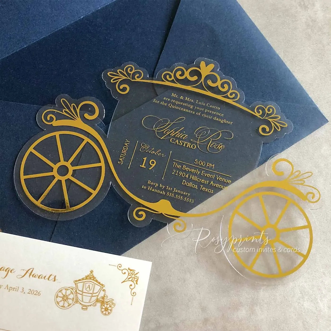 Gold foil acrylic Cinderella 16th birthday invitations