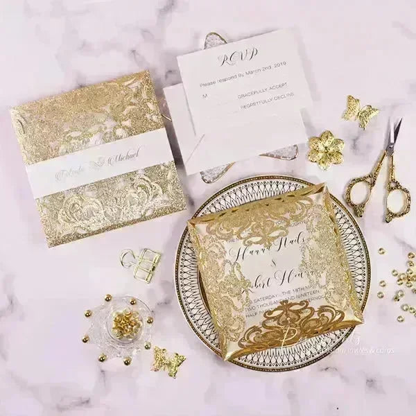 luxury gold foil glitter pocket wedding invitations ROSYP42 - Rosy Prints