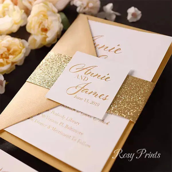 stacked style gold foil wedding invitations ROSYF03 - Rosy Prints