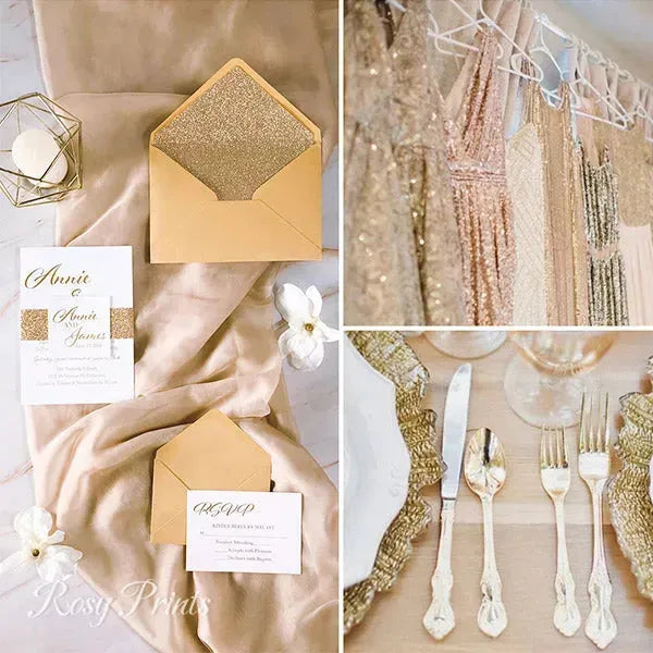 stacked style gold foil wedding invitations ROSYF03 - Rosy Prints