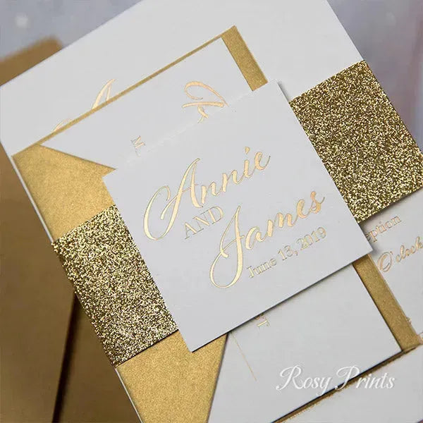 stacked style gold foil wedding invitations ROSYF03 - Rosy Prints