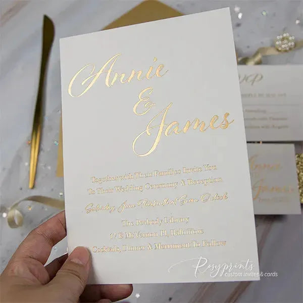 stacked style gold foil wedding invitations ROSYF03 - Rosy Prints