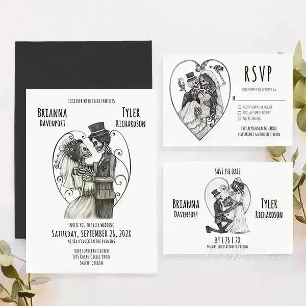spooky gothic skeleton Halloween Wedding Invitations RPS37 - Rosy Prints