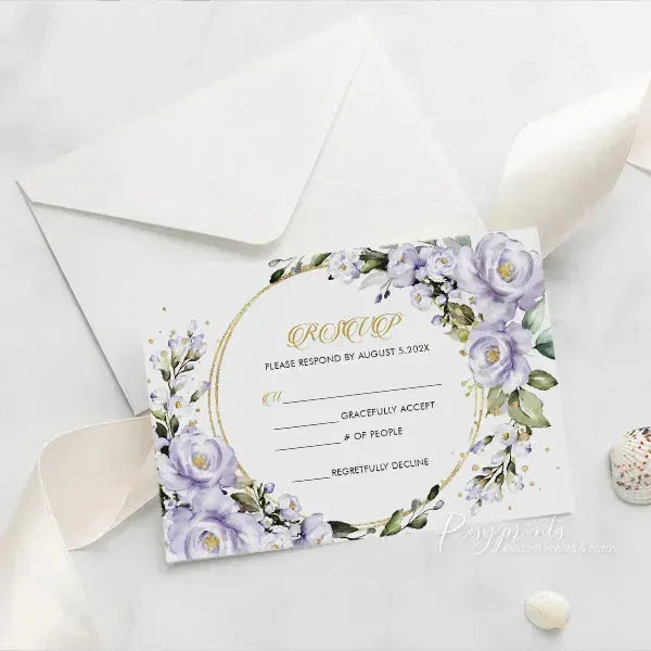 purple green and gold acrylic wedding invitations ROSYA70 - Rosy Prints