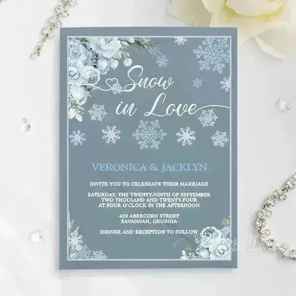 winter ice blue snowflake acrylic wedding invitations ROSYA45 - Rosy Prints
