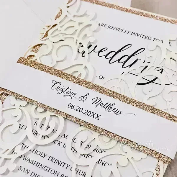 formal ivory and rose gold glitter wedding invitations ROSYG28 - Rosy Prints