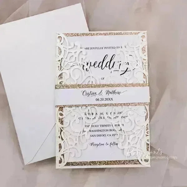formal ivory and rose gold glitter wedding invitations ROSYG28 - Rosy Prints