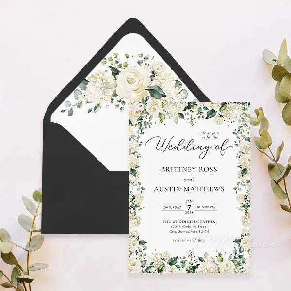 elegant ivory white and green rustic wedding invitations RPS26 - Rosy Prints