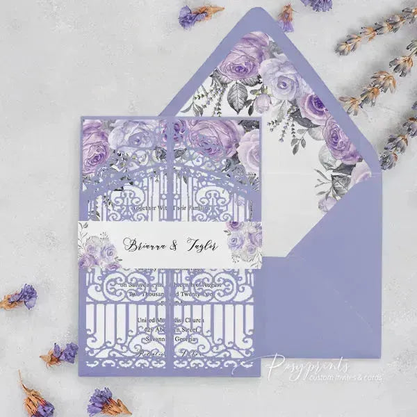 lavender lilac purple floral rustic wedding invitations ROSG12 - Rosy Prints