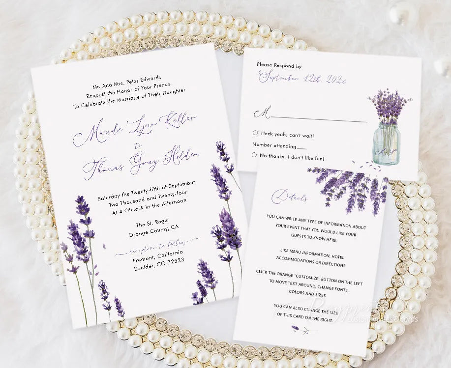 country lavender purple floral wedding invitations ROSYV03 - Rosy Prints