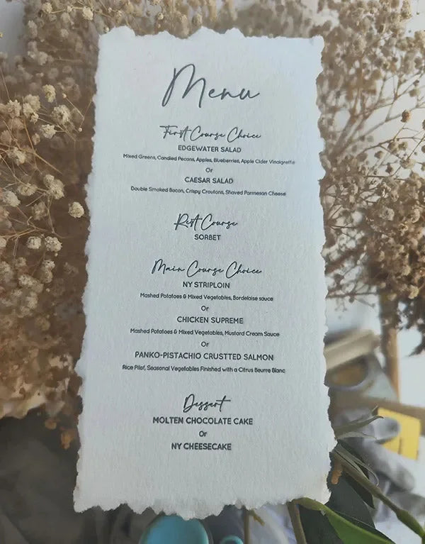 letterpress deckled edge simple wedding menu ROSYWM02 - Rosy Prints