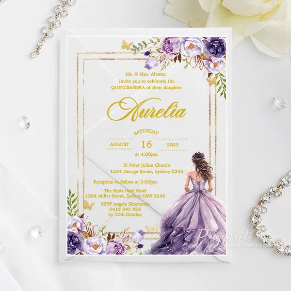 lilac purple and gold acrylic sweet 16 invitations 15 birthday ROSYA87 - Rosy Prints