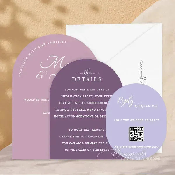 shades of purple arched wedding invitations RPS14 - Rosy Prints