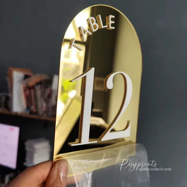 white and mirror gold acrylic table numbers, 5sets - Rosy Prints