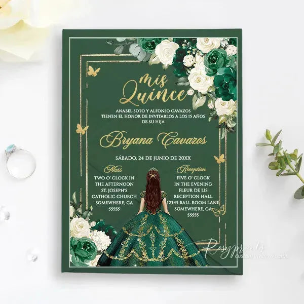 emerald green and gold acrylic quinceanera invitations ROSYA38 - Rosy Prints