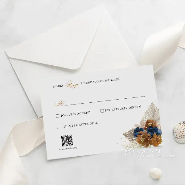 boho terracotta and navy blue acrylic wedding invitations ROSYA77 - Rosy Prints