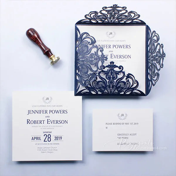 classic navy blue cheap wedding invitations ROSYP05 - Rosy Prints