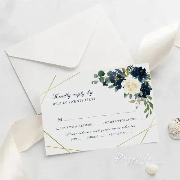 navy blue floral acrylic wedding invitations ROSYA19 - Rosy Prints
