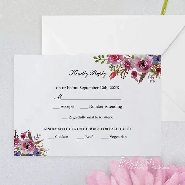 elegant navy blue and purple floral wedding invitations ROSYP24 - Rosy Prints
