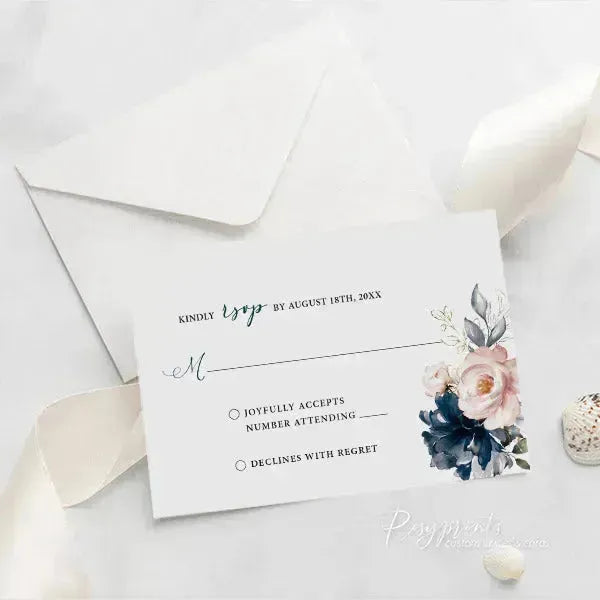 navy blue and pink acrylic wedding invitations ROSYA35 - Rosy Prints