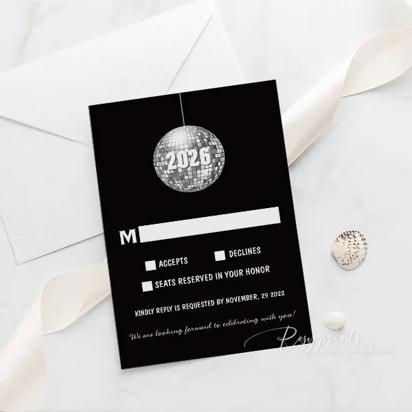 disco ball new year's eve party acrylic wedding invitations ROSYA100 - Rosy Prints