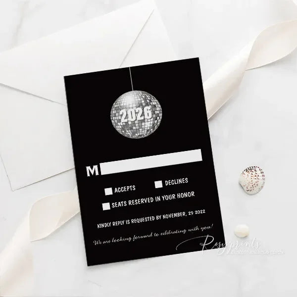 disco ball new year's eve party acrylic wedding invitations ROSYA100 - Rosy Prints