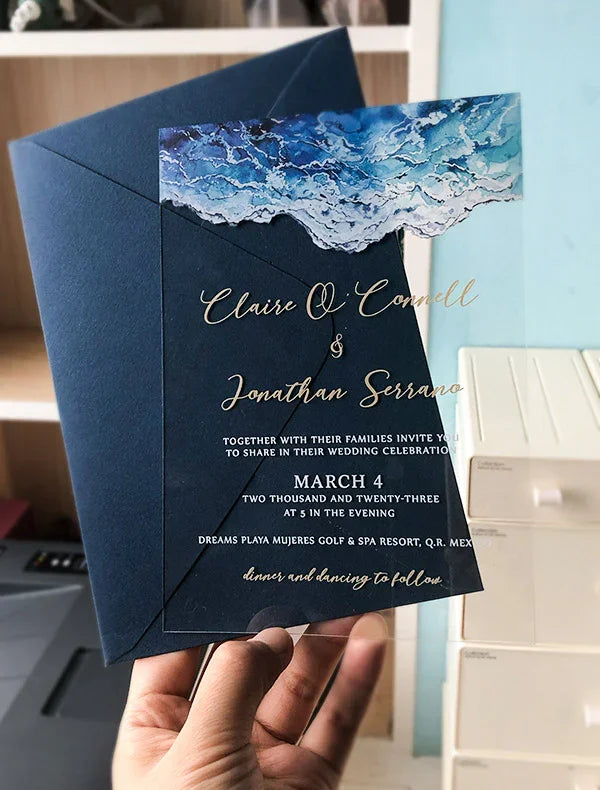 beach ocean wave clear acrylic wedding invitations ROSYA09 - Rosy Prints