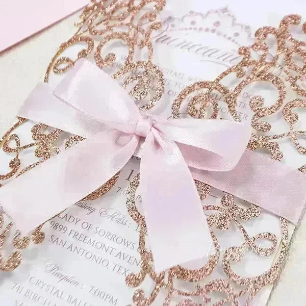 elegant pink and rose gold quinceanera invitations ROSG25 - Rosy Prints