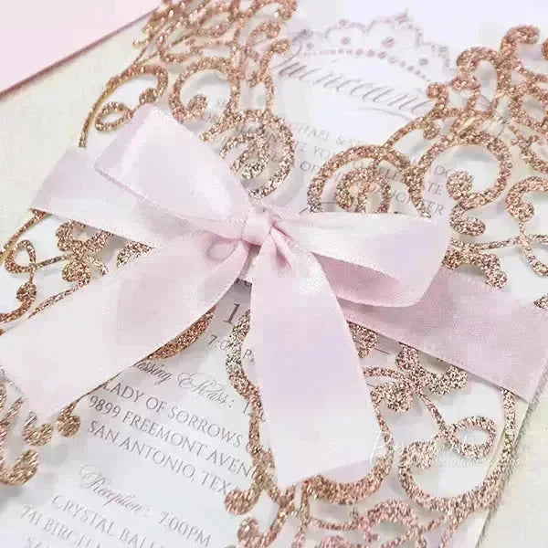 elegant pink and rose gold quinceanera invitations ROSG25 - Rosy Prints
