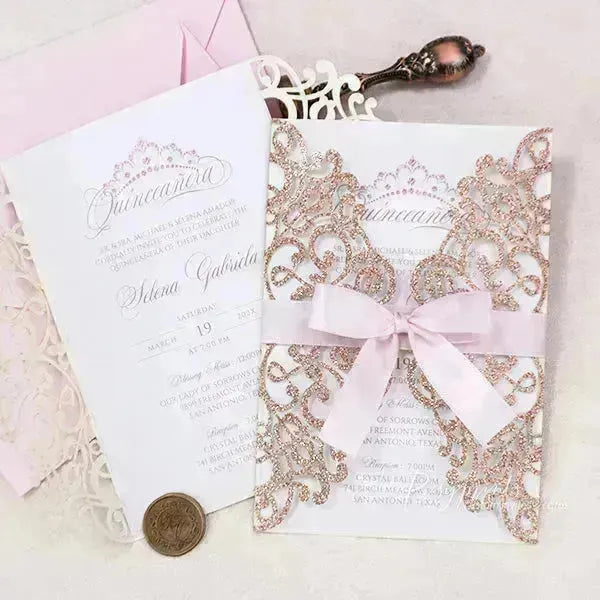 elegant pink and rose gold quinceanera invitations ROSG25 - Rosy Prints