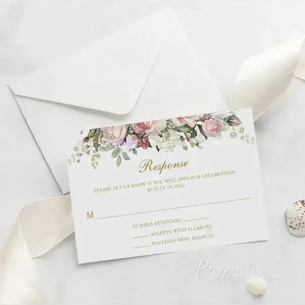 pink flower quinceanera acrylic invitations ROSYA05 - Rosy Prints