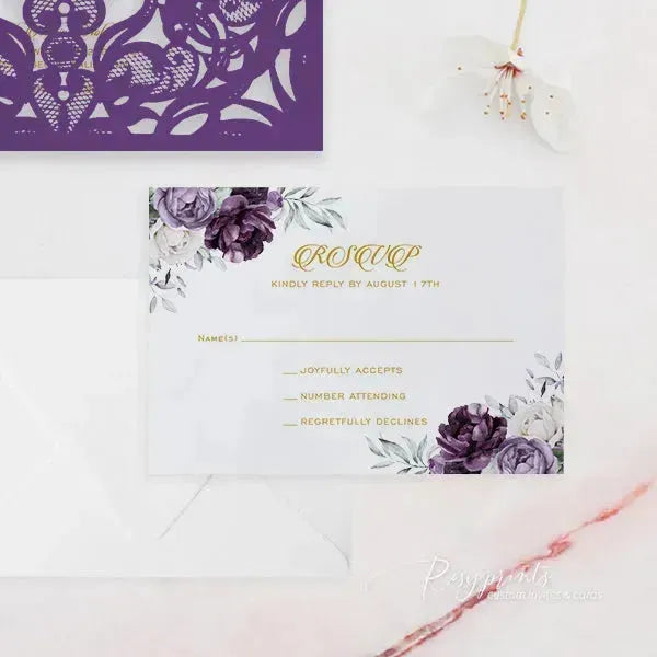 moody dark purple floral wedding invitations ROSYP16 - Rosy Prints