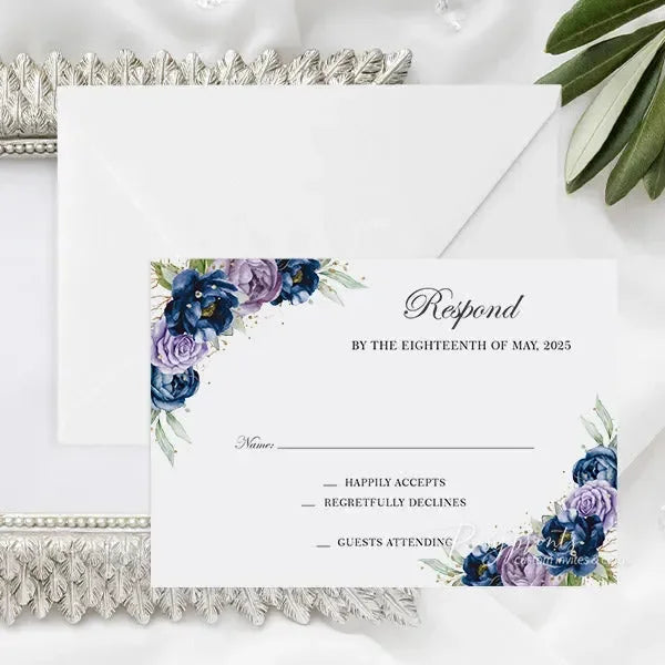 navy blue and purple wedding invitations with gold glitter ROSYP29 - Rosy Prints