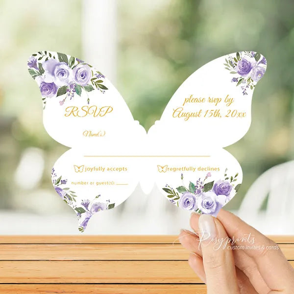 purple and gold butterfly theme birthday invitation RPS46 - Rosy Prints