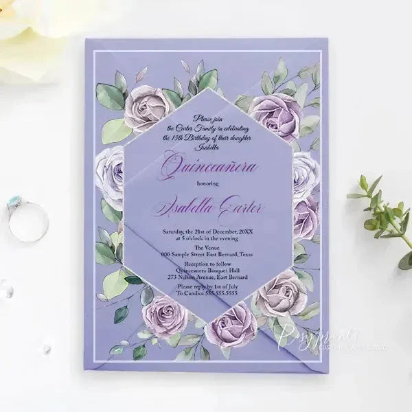 lavender purple acrylic quinceanera invitations ROSYA60 - Rosy Prints